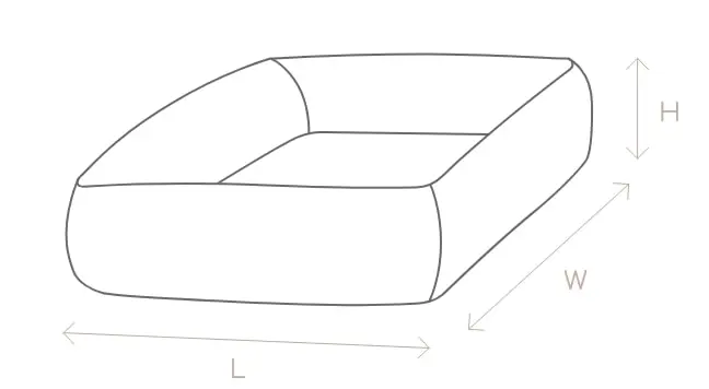 Диаграма с размерите на dog bed